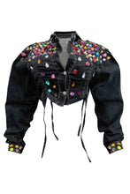 Load image into Gallery viewer, Fashion Rhinestone Denim Drawstring Jacket