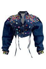 Load image into Gallery viewer, Fashion Rhinestone Denim Drawstring Jacket