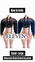 Load image into Gallery viewer, Fashion Rhinestone Denim Drawstring Jacket