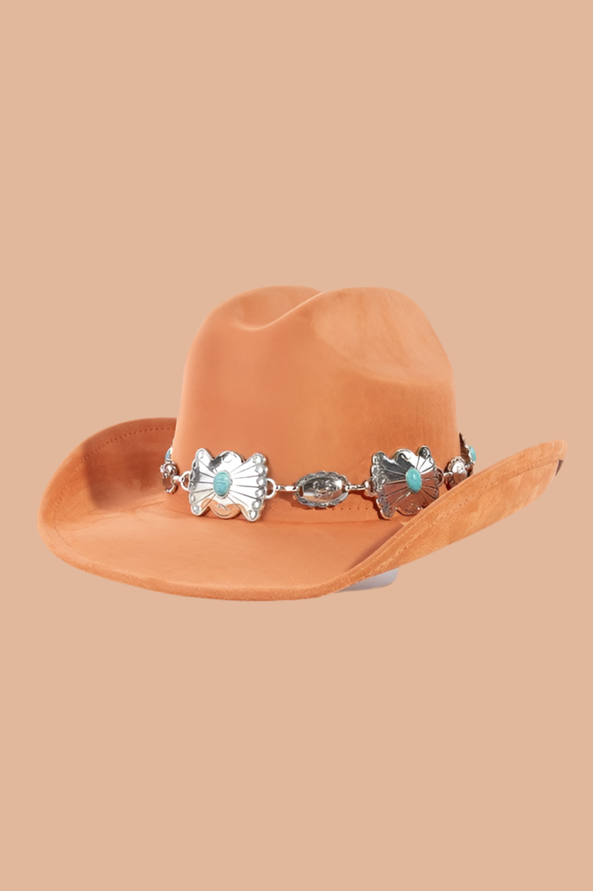 Western Turquoise Concho Chain Belt Cowboy Hat