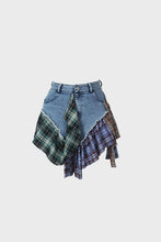 Load image into Gallery viewer, Distressed Denim High-Waisted Plaid skirt
