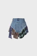 Load image into Gallery viewer, Distressed Denim High-Waisted Plaid skirt
