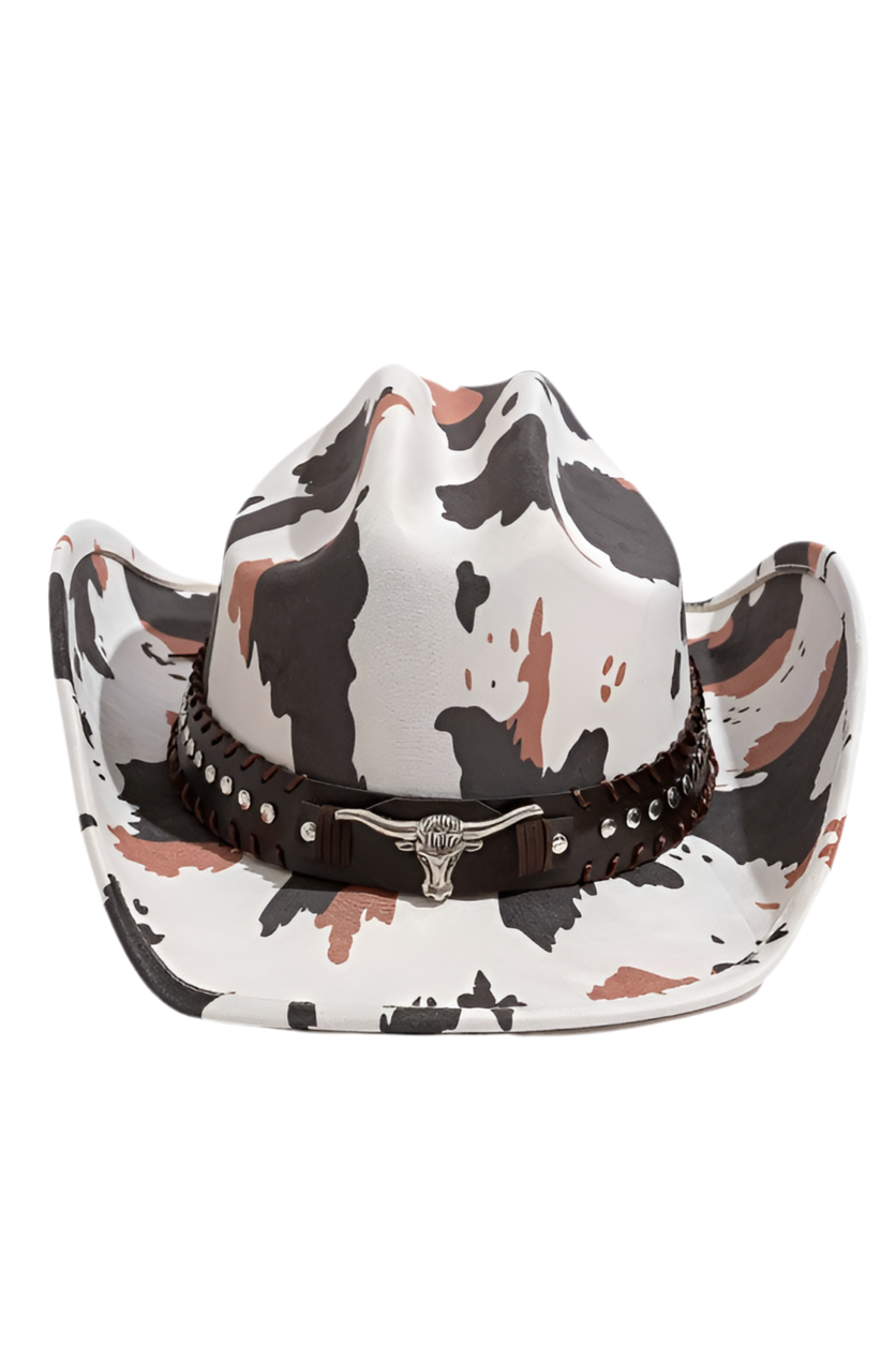 Western Bull Head Strap Cow Print Cowboy Hat