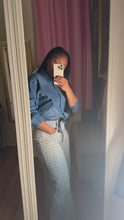 Load and play video in Gallery viewer, Women’s Drawstring waist Zip Denim Crop Jacket
